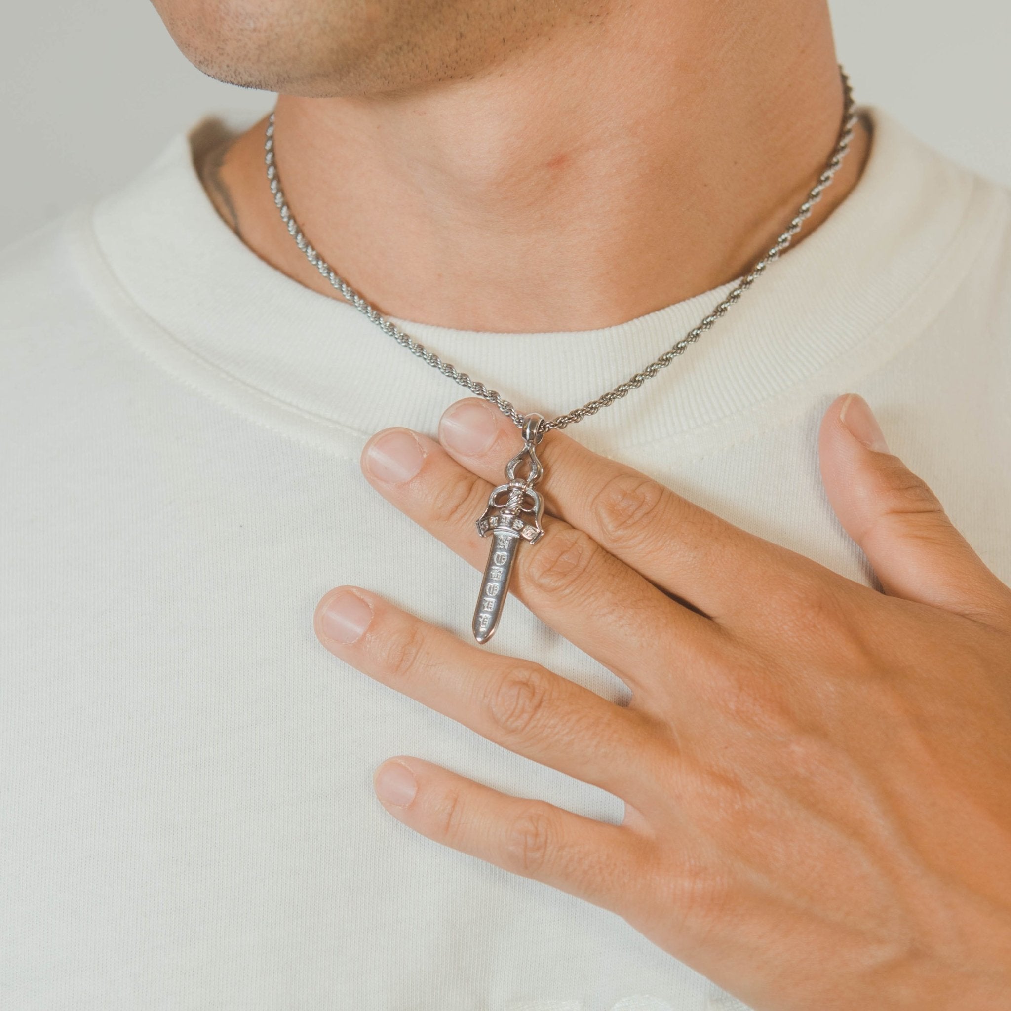 Trust Nobody Dagger Pendant - White Gold - Cernucci